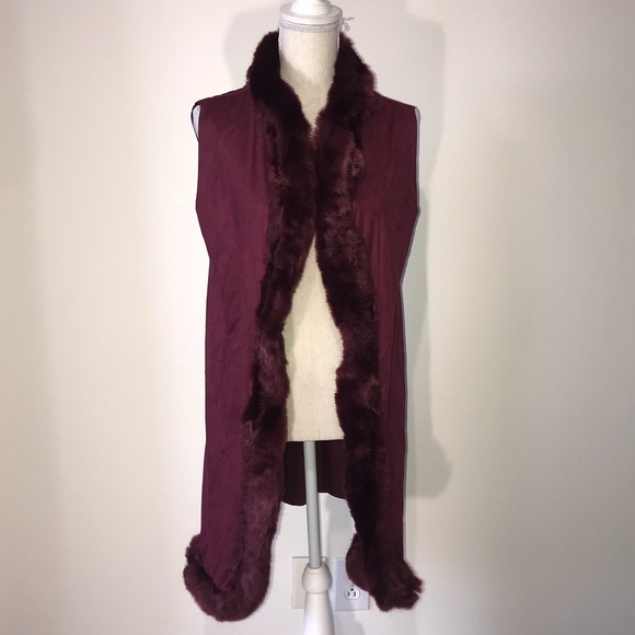 Code Burgundy Faux Fur Faux Suede Vest OSFA NWT - Picture 5 of 5